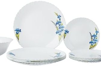 Larah by Borosil Nina Fluted Series Opalware Dinner Set Of 6 Full Plate, 6 Quarter Plates, 6 Veg Bowls and 1 Serving Bowl | Bone-Ash Free Crockery Set for Dining Table (White, 19 Pieces)