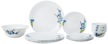 Larah by Borosil Nina Fluted Series Opalware Dinner Set Of 6 Full Plate, 6 Quarter Plates, 6 Veg Bowls and 1 Serving Bowl | Bone-Ash Free Crockery Set for Dining Table (White, 19 Pieces)