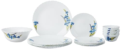 Larah by Borosil – Tiara Series, Foliage, 21 Pcs, Opalware Dinner Set, White