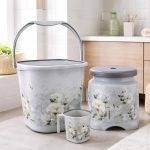 Nayasa Marble 3 Pcs Bathroom Set | Bucket 18 L + Mug 1.5 L + 508 Stool | Bathroom Set | Bath Set for Bathroom | Grey