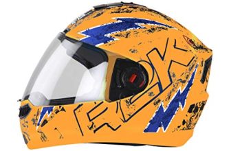 Steelbird SBA-1 R2K Live ISI Certified Full Face Graphic Helmet (Medium 580 MM, Glossy Fluo Orange/Blue with Clear Visor)