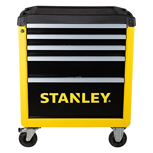 Stanley Workshop Trolley with 5 Drawers, Tool Trolley, Yellow/Black, Maximum Load 300 kg