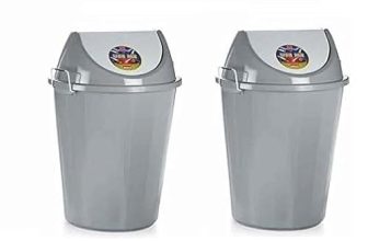 ARISTO Swing Lid Dustbin with Metal Side Handle 60 LTR Grey//Grey (COMBO)