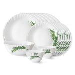 Larah by Borosil Crescent Fluted Series Opalware Dinner Set | 19 Pieces for Family of 6 | Microwave & Dishwasher Safe | Bone-Ash Free | Crockery Set for Dining & Gifting | Plates & Bowls | White