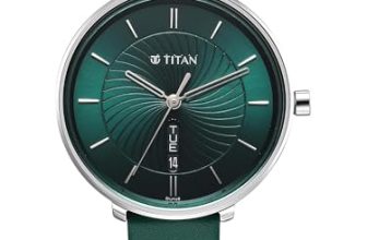 Titan Neo Analog with Day and Date Green Dial Green Color Leather Strap Watch for Women