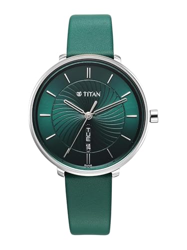 Titan Neo Analog with Day and Date Green Dial Green Color Leather Strap Watch for Women