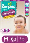 Pampers Active Baby Taped Diapers with Adjustable Fit – M(62 Pieces)