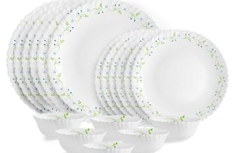 CELLO Tropical Lagoon Dazzle Series Opalware Dinner Set of 18 Pieces For Family of 6 | Bone-Ash Free & Leadfree Opal Glass, Microwave & Dishwasher Safe Plates & Bowls Crockery Set For Dining & Gifting