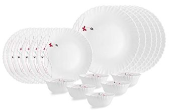 CELLO Lush Fiesta Dazzle Series Opalware Dinner Set of 18 Pieces for Family of 2 | Bone-Ash Free & Leadfree Opal Glass, Microwave & Dishwasher Safe, Plates & Bowls Crockery Set for Dining & Gifting