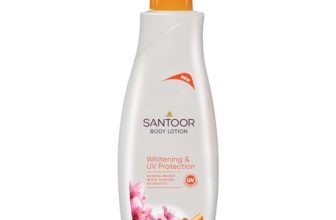 Santoor Perfumed Body Lotion with Sandalwood & Sakura Extracts for Skin Whitening & UV Protection| Deep Moisturization & Sunburn Reduction| Non-Greasy Lotion For Normal Skin| 400ml