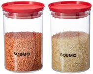 Amazon Brand – Solimo Plastic Storage Jar and Container Set I Air Tight & BPA Free Containers For Kitchen Storage Set I Grocery Kitchen Container Set I Multipurpose Jar, 900 Ml Each, Set 2, Red
