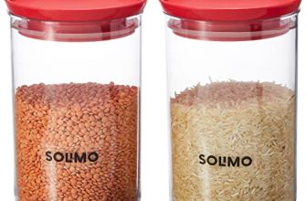 Amazon Brand – Solimo Plastic Storage Jar and Container Set I Air Tight & BPA Free Containers For Kitchen Storage Set I Grocery Kitchen Container Set I Multipurpose Jar, 900 Ml Each, Set 2, Red