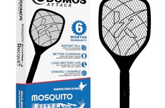 Odomos Attack Anti – Mosquito Rechargeable Racquet | 400mAH Battery | Large Net Area for Better Coverage | Long Lasting Internal Battery with Plug in Socket | 6 Months Warranty (Black)