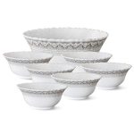 Larah by Borosil Classic Fluted Series Opalware 7 Pcs Pudding Set | Microwave & Dishwasher Safe | Bone-Ash Free | Crockery Set For Dining & Gifting | Bowls Set | White