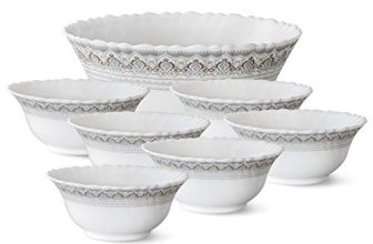 Larah by Borosil Classic Fluted Series Opalware 7 Pcs Pudding Set | Microwave & Dishwasher Safe | Bone-Ash Free | Crockery Set For Dining & Gifting | Bowls Set | White