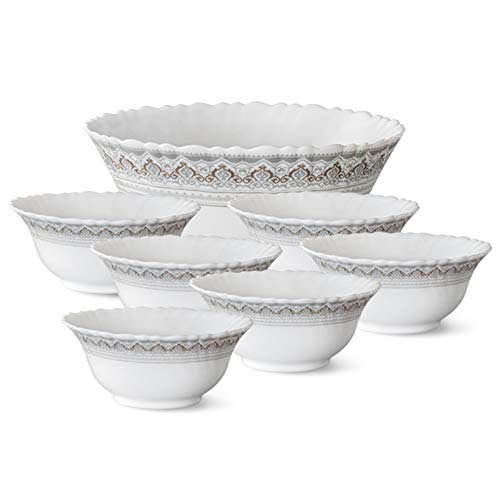 Larah by Borosil Classic Fluted Series Opalware 7 Pcs Pudding Set | Microwave & Dishwasher Safe | Bone-Ash Free | Crockery Set For Dining & Gifting | Bowls Set | White