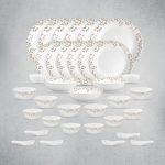 La Opala Opal Glass Crockery | for Family of 6 | Dinner Set 35 pcs Spring Meadows | Plates & Bowls for Dining | Microwave Safe | 100% Vegetarian | Extra Strong | Extra Light & White