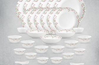La Opala Opal Glass Crockery | for Family of 6 | Dinner Set 35 pcs Spring Meadows | Plates & Bowls for Dining | Microwave Safe | 100% Vegetarian | Extra Strong | Extra Light & White