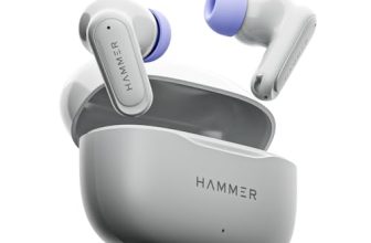 HAMMER Airflow Neo Earbuds with 80H Playtime, 13mm Titanium Driver, 40ms Gaming Mode, Fast Charging Buds, Type-C Charging, Voice Assistant, Lightweight Dual-Tone Design (Grey)