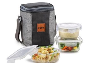 CELLO Glassy Mix Lunch Box with Jacket for Office, Transparent | 2 x 320ml, 1 x 240ml Glass Containers, Microwave Safe Leadfree Toughened Glass, Airtight Leakproof Tiffin Box for Daily Use & Travel