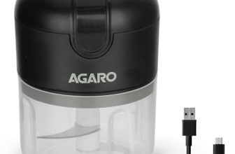 AGARO Elite Rechargeable Mini Electric Chopper, Food Grade Bowl, Stainless Steel Blades, Rechargeable, One Touch Operation, for Chopping Garlic, Ginger, Onion, Vegetable, Nuts, 250 Ml, Black
