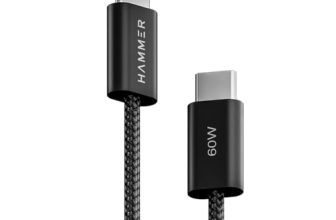 HAMMER Unbreakable Type C to Type C Cable 60W Braided, PD Fast Charging, Data Sync, 1.2 Meter Tangle Free Wire, Compatible with all C-Type Enabled Devices (Black)