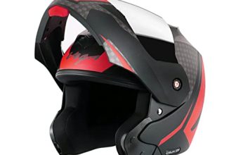 VEGA Crux Dx Checks Flip-Up Full Face Helmet Dull Black Red, Size: L(59-60 cm)