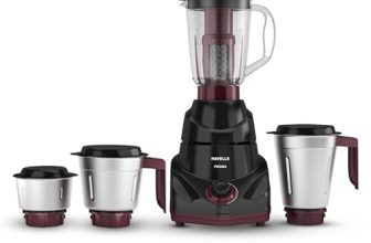Havells Prisma 750 W 4 Jar Mixer Grinder| 3 Speed With Pulse Function| Air Vent Technology| Stainless Steel Blades| Wider Mouth Jars| Overload Protecton| 2-Year Product Warranty (Black)