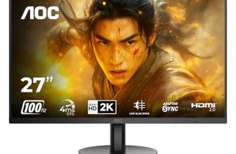 AOC Q27B3M2 Gaming Monitor 27 inch 2560 x 1440 QHD VA, 100Hz Refresh Rate, 4ms Response Time, Adaptive Sync, Low Blue Mode, 99% NTSC, 178° Wide Viewing Angle, 3-Sided Frameless Design, Tilt Stand