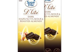 Sugar Free D’lite Hazelnut & Almonds Dark Chocolate Bar, 80 Grams (Pack of 2)