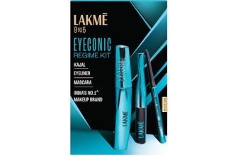 LAKME Eyeconic Regime Kit, Kajal 0.35g, Eyeliner 4.5 ml, Mascara 9 ml, Pack of 3, with Intense Black Pigment, Smudgeproof and Waterproof, Lasts Upto 24 Hrs