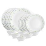 CELLO Tropical Lagoon Dazzle Series Opalware Dinner Set of 18 Pieces For Family of 6 | Bone-Ash Free & Leadfree Opal Glass, Microwave & Dishwasher Safe Plates & Bowls Crockery Set For Dining & Gifting