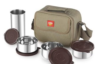 CELLO MF Fab Lunch Box Set with Jacket | Brown | Set of 4 | Stainless Steel Containers | 315ml x 3 + 510ml x 1 Steel Tumbler | Leakproof & Airtight | Ideal for Dry & Semi Liquid Food