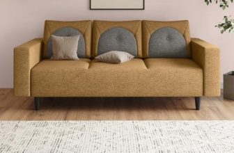 Interio by Godrej Sofa Cresco 3-Seater Fabric Sofa for Living Room, 1-Year Warranty, Solid Wood (Camel and Taupe)