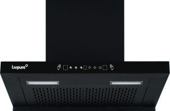 LIVPURE Evora-60 Auto Clean T-Shape 60 cm | 10 Years Motor Warranty| Heat Autoclean| Gesture Control|Filterless| Powerful Suction | Low Noise Wall Mounted Black 1350 CMH Chimney