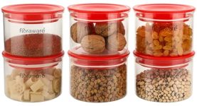 Floraware Plastic Storage Jar and Container Set I Air Tight & BPA Free Containers for Kitchen Storage Set I Grocery Kitchen Container Set I Multipurpose Jar, 600 Ml Each, Set 6, Red