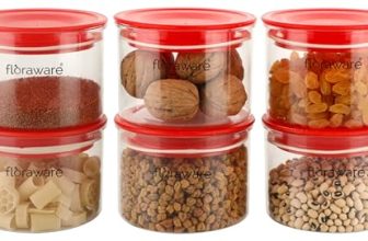 Floraware Plastic Storage Jar and Container Set I Air Tight & BPA Free Containers for Kitchen Storage Set I Grocery Kitchen Container Set I Multipurpose Jar, 600 Ml Each, Set 6, Red