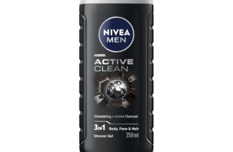 NIVEA Men Body Wash, Active Clean with Active Charcoal, Shower Gel for Body, Face & Hair, 250 ml