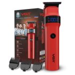 VGR Rosso Professional Men’s Beard & Moustache Hair Trimmer for Men with 400min Long Runtime | 2000mAh Lithium Battery | Turbo Mode with 7000 RPM Powerful Motor | LED Display (Red)