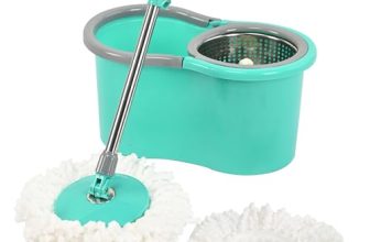Urbane Home Plastic Spin Mop with Stainless Steel Wringer | Big Bucket Moppers for Cleaning Floor, 2 Refills | 360° Floor Cleaner Mopping Set for Home & Office | Pocha Stick – (Mint Green)
