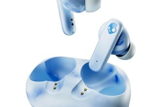 Skullcandy EcoBuds True Wireless in-Ear Earbuds, 8Hr Battery, Battery-Free Charging Case, Microphone, Works with iPhone, Android, Bluetooth Devices – Glacier