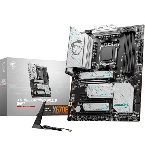 MSI X670E Gaming Plus WiFi Motherboard, ATX – Supports AMD Ryzen 7000 Series Processors, AM5, DDR5 Memory Boost 7800+MHz/OC, 3 x PCIe 5.0 x16, 1 x M.2 Gen5, Wi-Fi 6E
