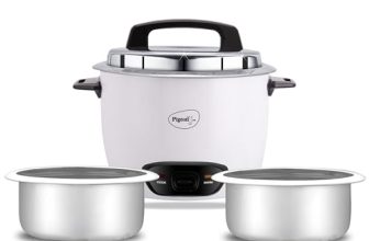 Pigeon by Stovekraft Joy Rice Cooker with Double pot, 1 litres. (White) | Toughened Glass Lid | 400 Watts | 2 Aluminium Cooking Pots | Measuring Cup| Spatula | Energy Efficient Cooking
