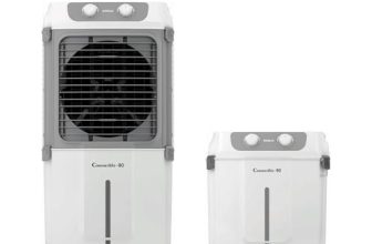 Havells 2-in-1 Convertible 80 L Desert Air Cooler for room| Dual functionality & easy storing| Can be used as side table| 5 Leaf Metal Blade Fan| Powerful Air-Delivery| Bacteria shield honeycomb pads