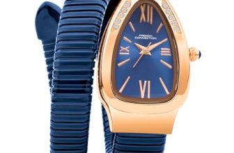 French Connection Eternelle Curve | Blue Dial with Rose Gold Case | Flexible Wrap Bracelet Strap | Crystal Accent Design | Roman Numerals Analog Watch for Women – FCN0142UM