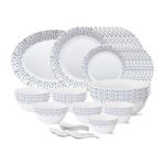 Larah by Borosil – Tiara Series, Pulse, 44 Pcs, Opalware Dinner Set, White