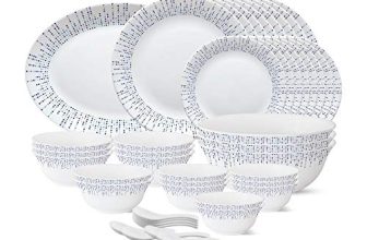 Larah by Borosil – Tiara Series, Pulse, 44 Pcs, Opalware Dinner Set, White