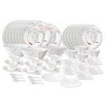 Larah by Borosil Boro Fluted Series Opalware Dinner Set | 66 Pieces for Family of 6 | Microwave & Dishwasher Safe | Bone-Ash Free | Crockery Set for Dining & Gifting | Plates & Bowls | White