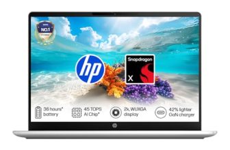 HP Omnibook 3, Snapdragon X Processor, 45 TOPS (16GB LPDDR5x, 512GB SSD) 2K, WUXGA, IPS, 14”/35.6cm, Win 11, Office 24, Silver, 1.4kg, hz0026QU, FHD IR Camera, 42% Lighter mini GaN Charger, AI Laptop