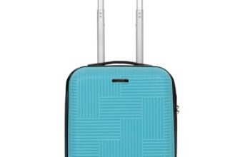 Teakwood Andaman Textured Zigzag Stripline Unisex Check-in Hardside Cabin Trolley Bag with Secure Number Lock System 360 Degree Rotating 8 Wheels (56 CM, Sky Blue)